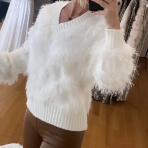 Μπλούζα πλεκτή μπεζ λευκό